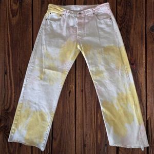 Levi’s White Tie Dye Jeans Women’s W36 L34 Pink Yellow Button Fly 501 93 Strauss